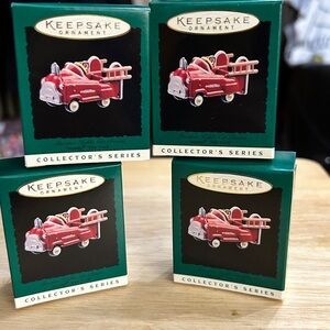 (4) Hallmark Keepsake Fire Truck Ornaments